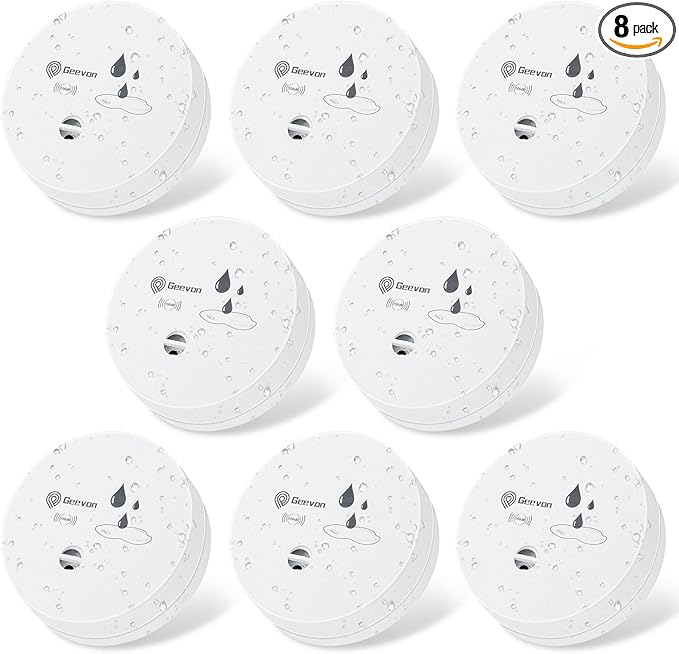 Geevon 8 Pack Water Leak Detectors, 100dB Water Sensor Alarms Flood Detector for Basements, Bathrooms, Laundry Rooms, Kitchens, Garages, and Attics, Water Alarms Battery-Operated (Battery Included) by GEEVON