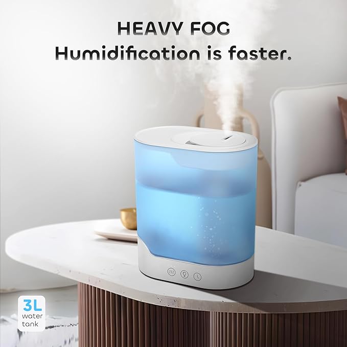 YOGIN Air Humidifier for Bedroom, 3L Top-Fill Cool Mist Humidifier & Essential Oil Diffuser, Ultra-Quiet <24dB, Smart Humidity Control, Up to 40H Runtime - Image 2