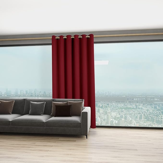 BONZER Wide Room Divider Blackout Curtain Total Privacy Wall Room Darkening Grommet Curtains for Shared Room, 96L x 70W Inch (8L x 5.8W ft), 1 Panel, Red - Image 4