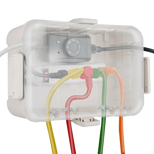Flemoon Outdoor Electrical Box with Transparent Lid, IP54 Waterproof Electrical Box Outdoor, Large Weatherproof Extension Cord Cover with Clear Cover for Photocell Light Sensor Timer, Outlet, Almond by FLEMOON