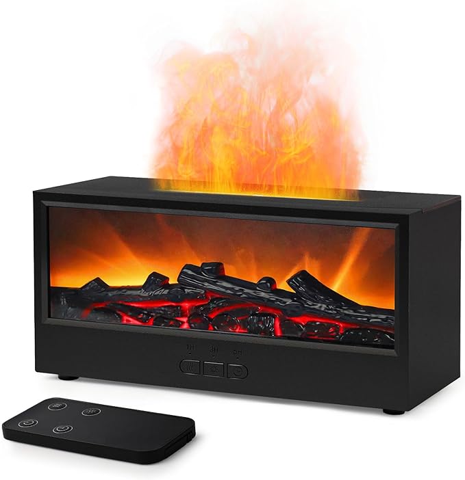Essential Oil Diffuser, 7-Color Fireplace Flame Aromatherapy Humidifier, 150ml Ultrasonic Humidifier with Remote Control, Timer & Auto-Off, Valentine's Day Gift for Bedroom Home Office and Yoga by Unknown