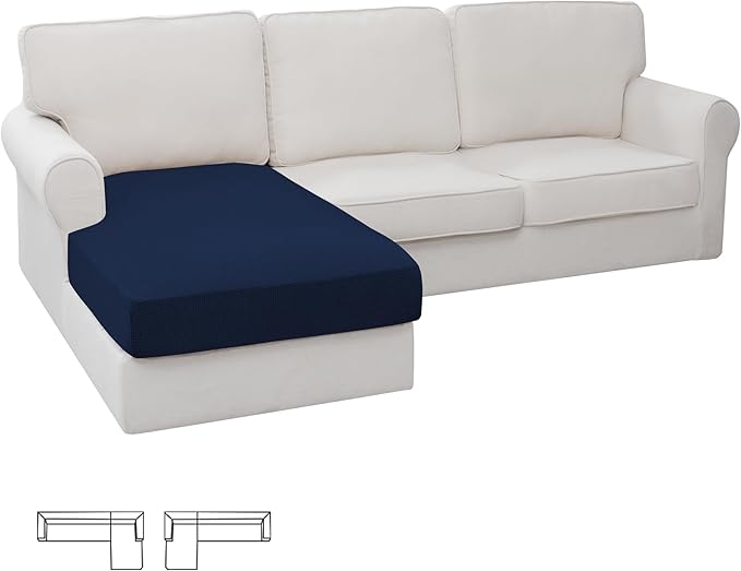 Easy-Going Stretch Sectional Couch Covers 1 Piece Chaise Lounge Slipcover L Shape Separate Cushion Couch Seat Chaise Cover for Both Left/Right Sectional Couch Navy by Easy-Going