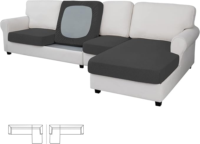 Easy-Going Stretch 4 Pieces Couch Cushion Covers for Sectional Sofa Left/Right L Shape Chaise Lounge Sofa Seat slipcover Anti-Slip Sofa Cover Soft (3 Seater + 1 Chaise, Dark Gray) by Easy-Going
