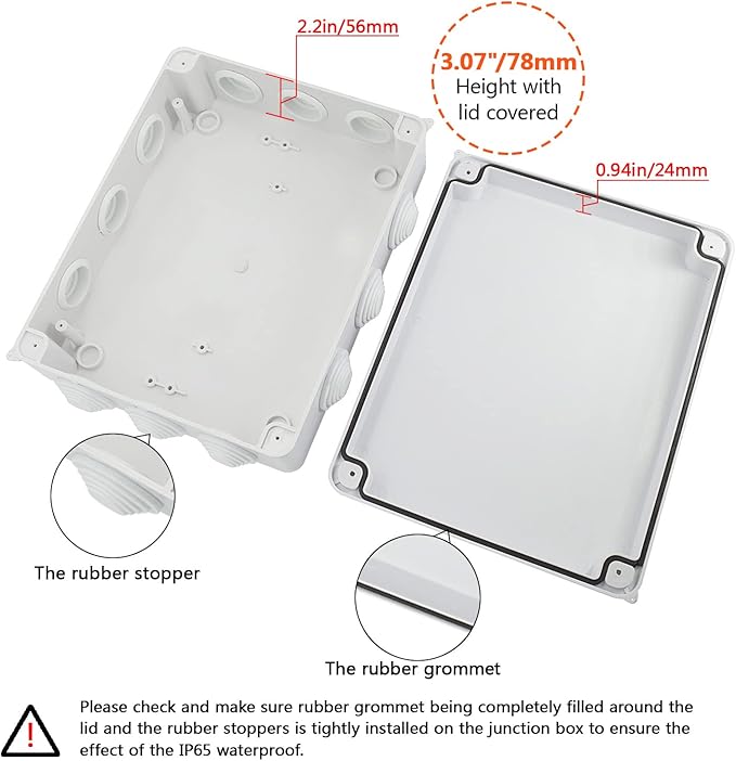 LeMotech Junction Box, ABS Plastic IP65 Waterproof and Dustproof, Universal Electrical Enclosure, Outdoor and Indoor Project Box 10 x 7.9 x 3.1 inch (255 x 200 x 80 mm) - Image 4