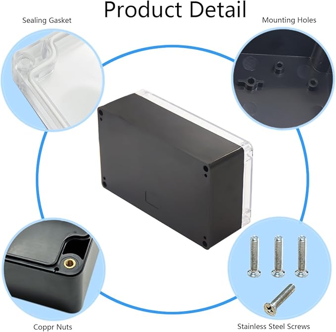 Project Box IP65 Waterproof Junction Box ABS Plastic Black Electrical Boxes DIY Electronic Project Case Power Enclosure Clear Cover 7.87"x4.72"x2.95"(2Pcs) - Image 5