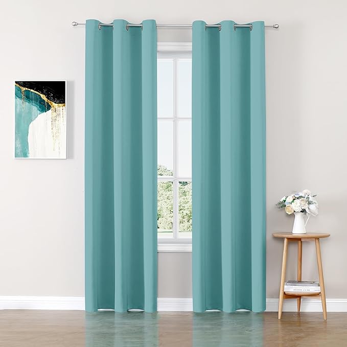ChrisDowa Blackout Curtains 72 inches Long for Bedroom - 2 Panels Set Grommet Thermal Insulated Room Darkening Curtains for Living Room (Aqua, 42 x 72 Inch) by ChrisDowa