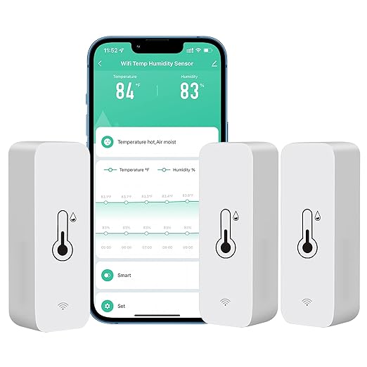 PHOVOLT WiFi Hygrometer Thermometer Sensor for Home, Indoor Outdoor Wireless Temperature Humidity Sensor Monitor with Remote App Notification Alert, Work with Tuya app, for Home Greenhouse (3-Pack) by PHOVOLT