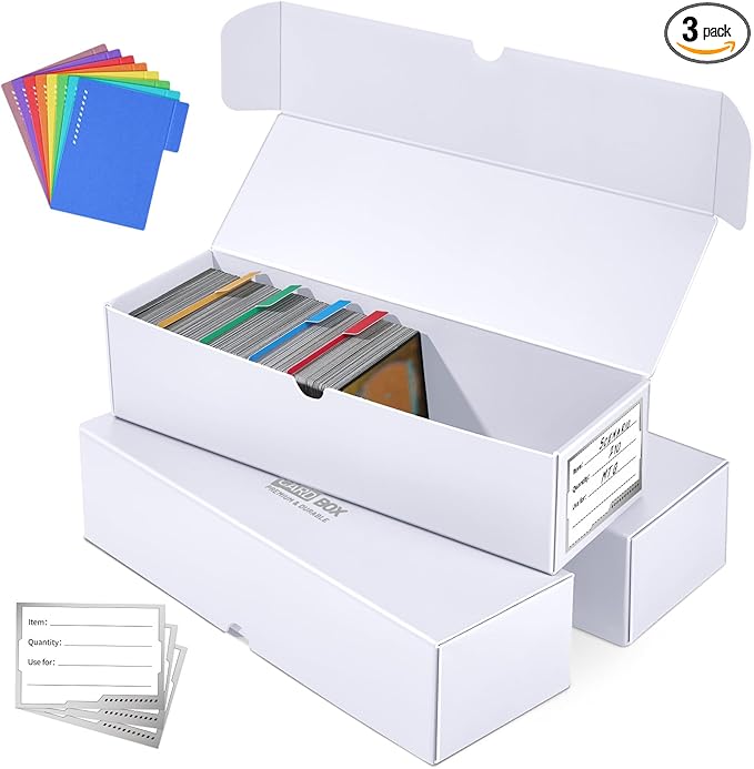 Trading Card Storage Box, 3-Pack·1000 Count Card Storage Box with Dividers and Labels, Card Organizer for Collection, Trading Card Holder for Collector, 12 INCH by Fabmaker