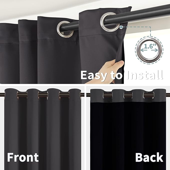 BGment Short Blackout Curtains 40 Inch Length 2 Panels, Thermal Insulated Total Light Blocking Curtains for Bedroom, Grommet Window Drapes with Thick Black Liner, 42 Inch Wide Each Panel, Dark Grey - Image 6