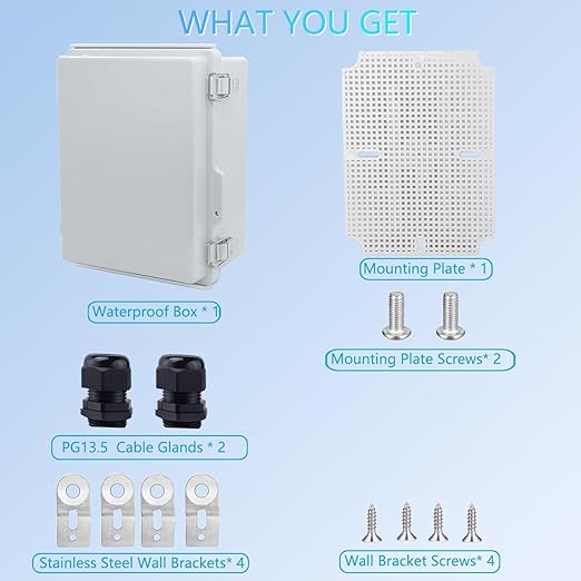 IP67Junction Box, ABS Plastic Outdoor Waterproof Box Electrical Enclosure with Stainless Steel Latch, Hinged Cover Electric Box with Mounting Plate 8.3"x6.3"x3.9" - Image 5