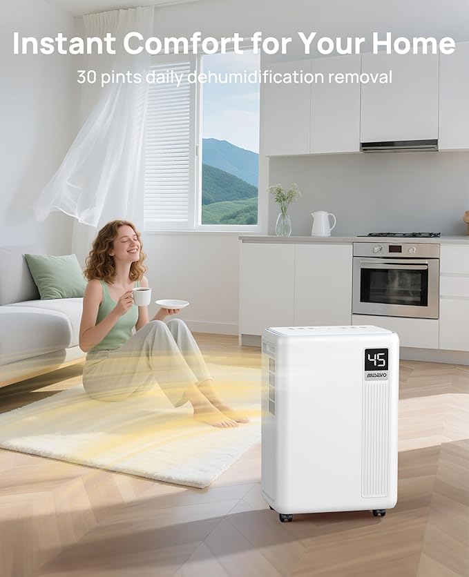 30 Pint Dehumidifier for Basement, 2500 Sq. Ft Dehumidifiers for Home with Drain Hose, 3 Modes, Smart Humidity Control, 24H Timer, 0.52 Gal Water Tank, for Whole House, Bedroom, Bathroom, Garage, Rv - Image 2