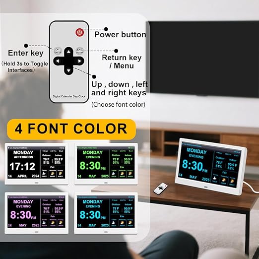 2025 New Digital Clock with Temperature/Humidity & Weather Forecast, Auto Time Sync Large Display, Custom Alarms & Medication Reminders, Ideal for Elderly (White, 10.1inch) - Image 4