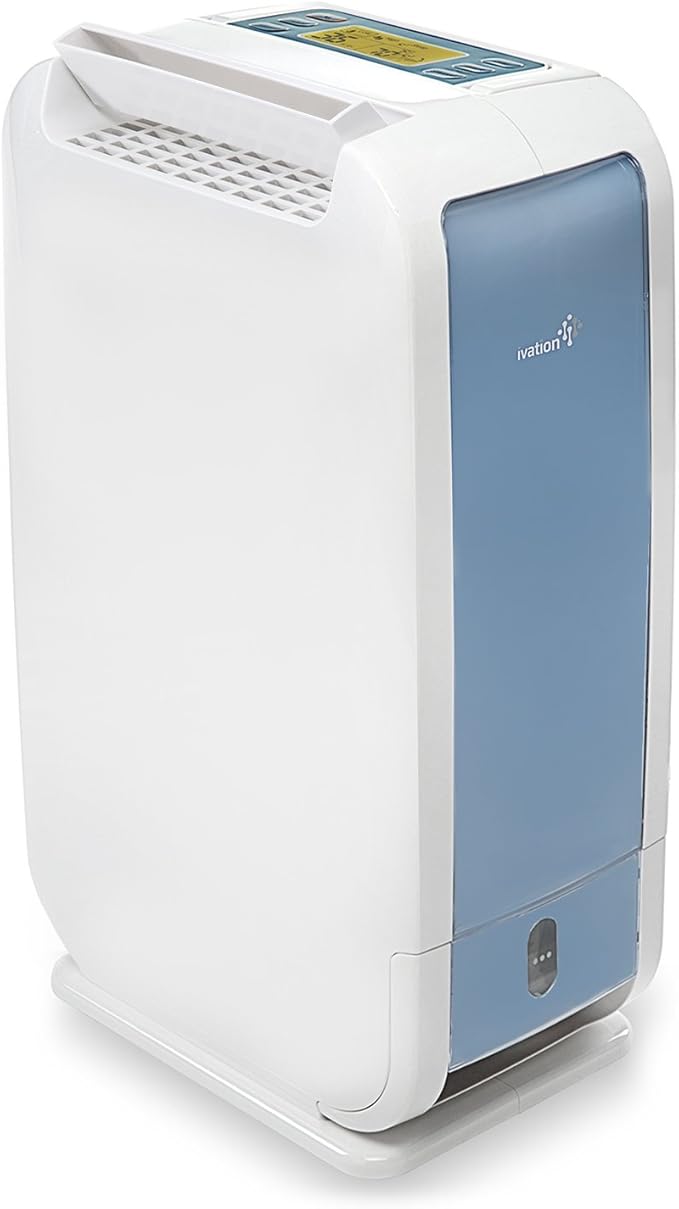 Ivation 13-Pint Small-Area Desiccant Dehumidifier Compact and Quiet - With Continuous Drain Hose for Smaller Spaces, Bathroom, Attic, Crawlspace and Closets - For Spaces Up To 270 Sq Ft, White by Ivation