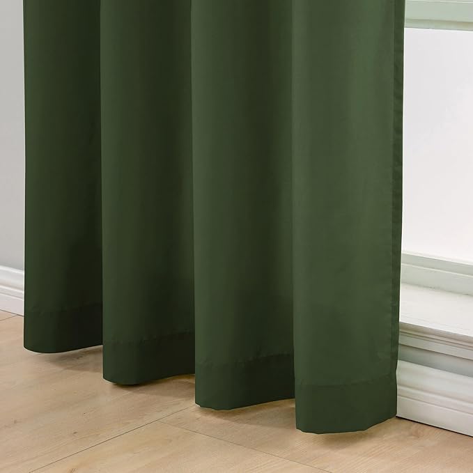 L.Z.E Olive Green Non-See-Through Privacy Curtains 63 Inch Length 2 Panels Set, Light Filtering Semi Sheer Curtains for Living Room Bedroom Nursery Grommet Top Short Window Panels (55" W x 63" L) - Image 4