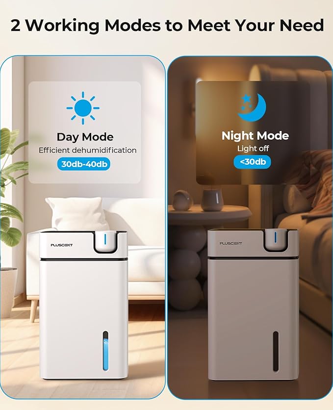 Dehumidifiers for Home, PLUSCENT 1000 Sq.ft Quiet Dehumidifier with Drain Hose for Basement Bedroom Bathroom RV Closet, with 88 OZ Water Tank, Auto Defrost, Auto Shut Off, Sleep Mode, 7 Colors LED - Image 3