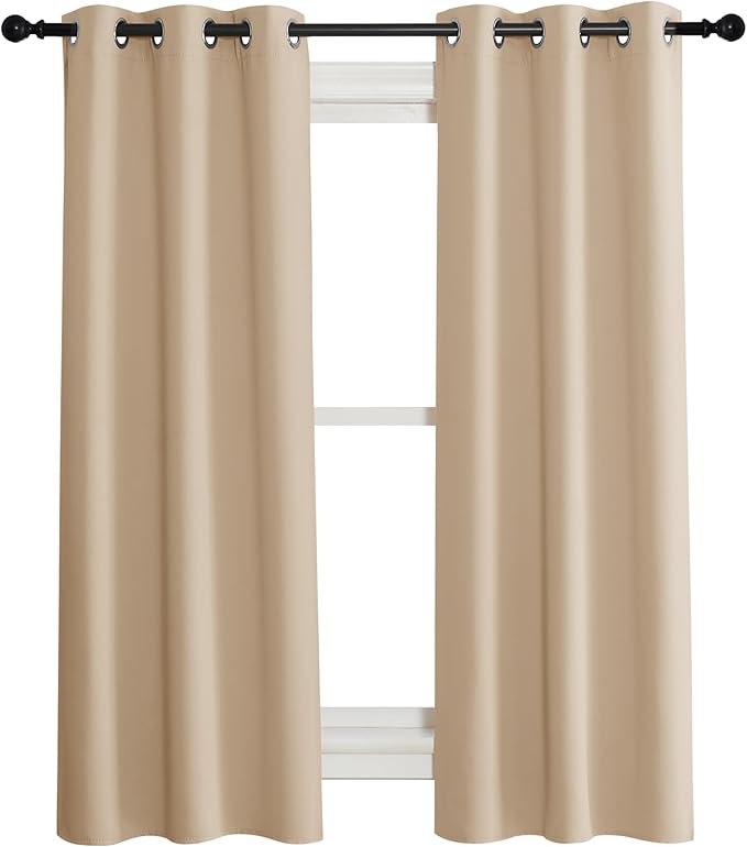 NICETOWN Room Darkening Blind Shade for Kids Bedroom, Biscotti Beige, Single Panel, 34 x 63 inch, Triple Weave Home Decoration Light Blocking Solid Ring Top Curtain/Drape for Small Window by NICETOWN