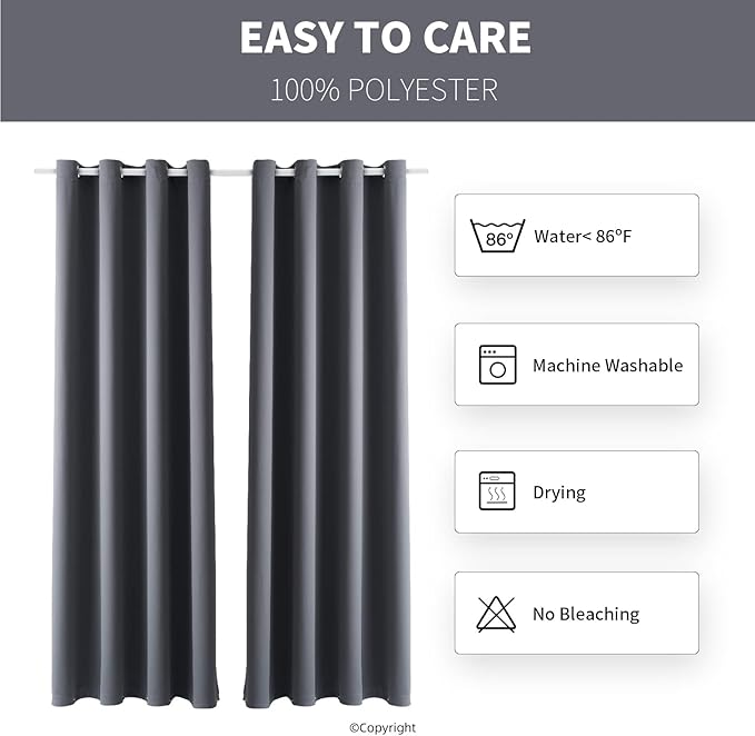 Water Proof Outside Curtains with Grommet Top for Porch, W52 x L120 Thermal Insulated Washable Light Block Outdoor Divider Drapes for Patio Gazebo Deck Pool Area Pergola Cabana (Gray, 2 Panels) - Image 6