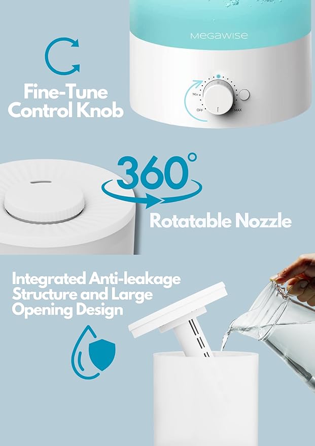 MEGAWISE 3.5L Cool Mist Humidifier with Top Refill, Large Capacity of 3.5L, Easy Safe and Convenient for Home + 7 Night light Colors - Image 3