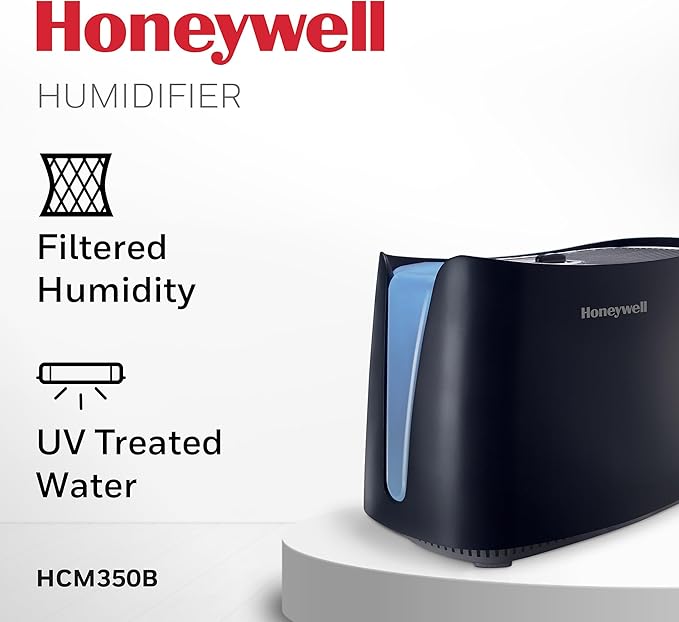 Honeywell Cool Moisture Humidifier For Bedroom, Medium Rooms, 1.1 Gallon, Invisible Moisture Humidifier for Baby, Kids, Quiet, Easy to Clean, UV Technology, Black, HCM350B - Image 2