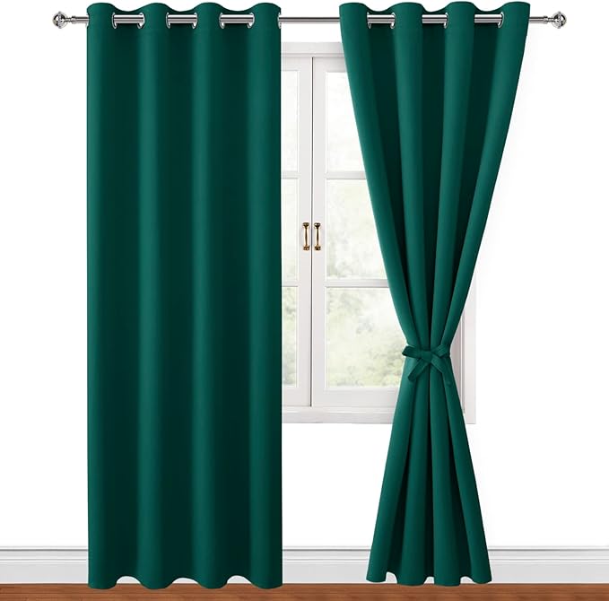 Hiasan Blackout Curtains for Bedroom, 52 x 84 Inches Long - Thermal Insulated & Energy Saving Window Curtains for Living Room, 2 Drape Panels Sewn with Tiebacks, Hunter Green - Image 8