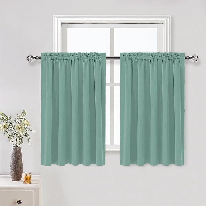 DWCN Blackout Curtains for Living Room Thermal Insulated, Energy Saving & Noise Reducing Bedroom Curtains, Sage Green, W 60x L 36 Inch, Set of 2 Rod Pocket Curtain Panels by DWCN