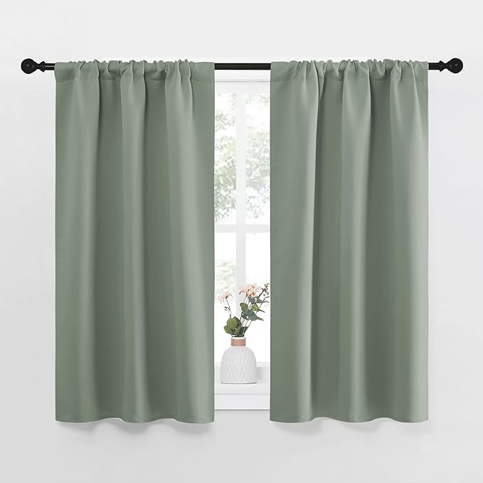 NICETOWN Window Curtains Blackout Drapes - Thermal Insulated Solid Rod Pocket Blackout Curtains/Draperies for Living Room (Sage Green, One Pair, 34 by 40-Inch) by NICETOWN