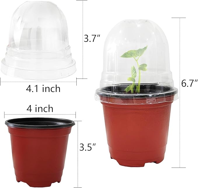 Plant Nursery Pots with Humidity Domes, 25 Sets 4 Inch Soft Nursery Pots Quality Ones (25 Red Pots + 25 Clear Lids), Seeds Starter Pots Small Planter Containers - Image 3
