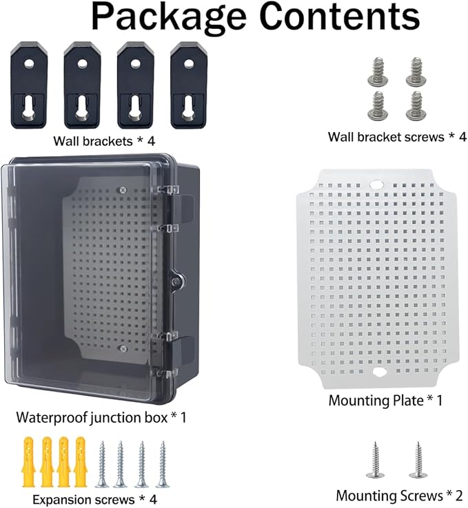 Junction Box, Hinged Black Clear Cover IP67 Waterproof ABS Project Box with Mounting Plate Electrical Box Enclosure with Wall Bracket 8.7 x 6.7 x 4.3inch(220x170x110mm) - Image 7