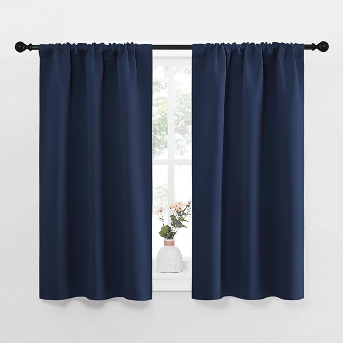 NICETOWN Kitchen Curtains, Short Blackout Curtains & Drapes, Thermal Insulated Rod Pocket Window Treatment Draperies for Nursery (Navy, 29" x 40", Set of 2) by NICETOWN