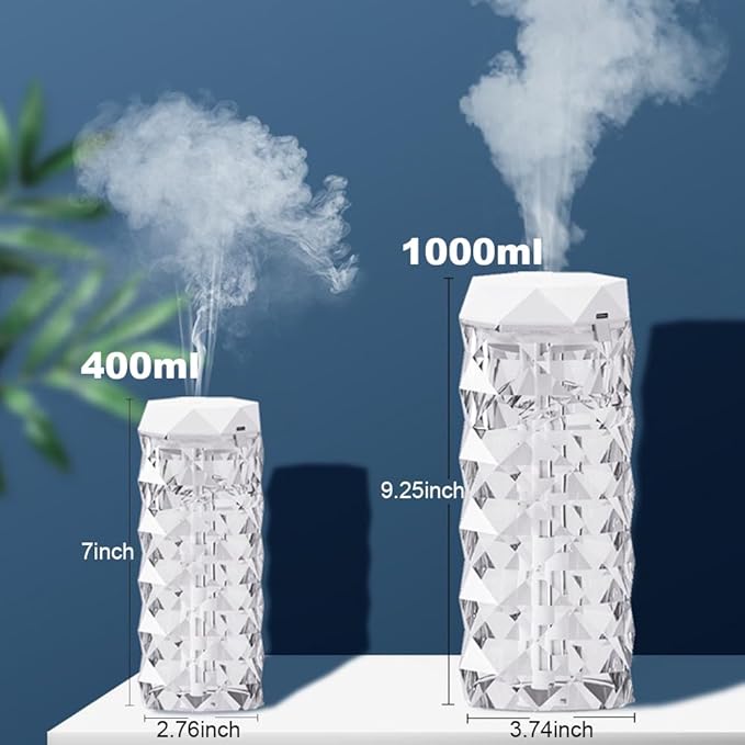 USB Desktop Crystal Humidifier 1000ml with 7 Colors LED Night Light, No Noise Suitable for Home, Office, Desk, Bedroom and Babies Room and No Battery (1000ml) - Image 6
