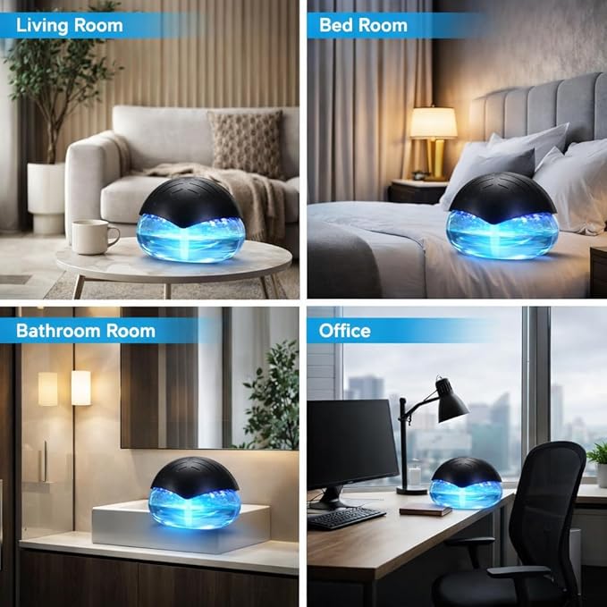Water Air Washer for Home, Humidifier & Essential Oil Diffuser, 7-Color LED Mood Light, Auto Shut-Off, Includes 24x10ml Essential Oils Variety Set, Air Freshener for Pet & Smoke Odors, Black - Image 5