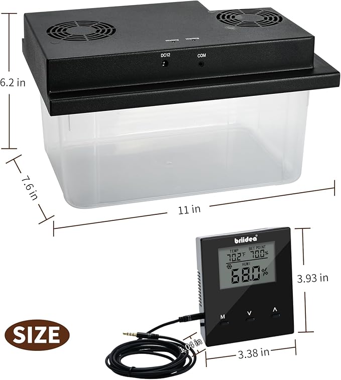 Briidea Electric Humidifiers for Cabinet (10-50 Cubic Ft.), 30% RH~80% RH Humidity Setting Values, Perfect Monitoring Temperature and Humidity, 12V Adapter Power Supply - Image 4