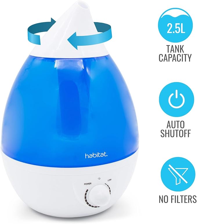 Habitat Cool Mist Ultrasonic Humidifier with Large 2.5L Tank, Whisper Quiet Humidifier with LED Light for Bedroom, 24 Hours of Continuous Mist, Blue (Pack of 12) - Image 3