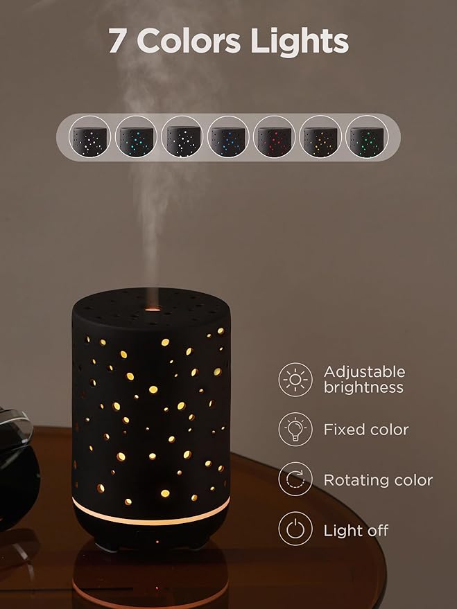InnoGear Essential Oil Diffuser, 150ml Ceramic Diffuser Ultrasonic Air Diffusers Humidifier Cool Mist Aromatherapy Diffuser with 2 Mist Modes Waterless Auto Off for Home Office, Black - Image 6