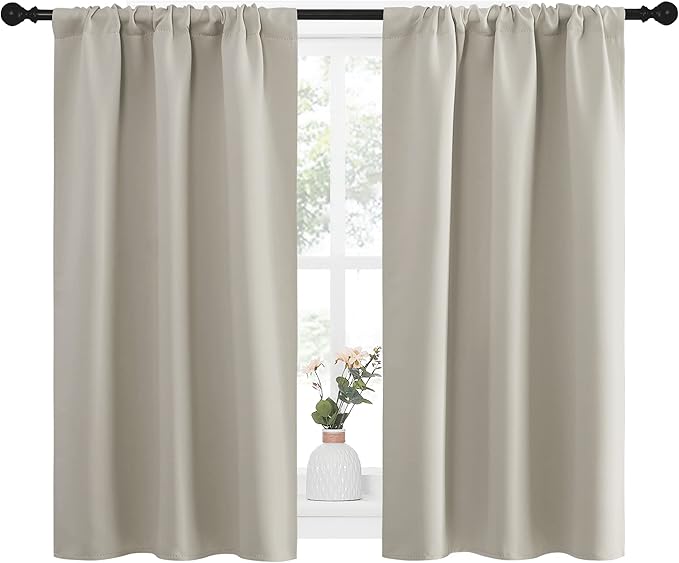 NICETOWN Blackout Curtains for Living Curtains, Room Darkening Window Curtain Panels, Easy-Care Solid Thermal Insulated Draperies/Drapes for Daughter Room (Natural, 2 Panels, 34 by 45) - Image 2