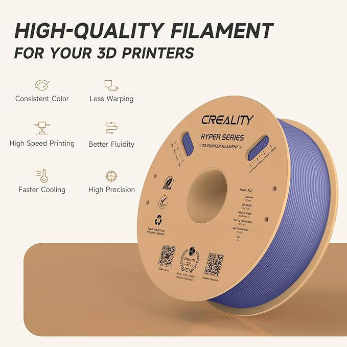 Official Creality Hyper PLA Filament 1.75mm, High Speed PLA 30-600mm/s Rapid 3D Printer Filament, Dimensional Accuracy +/-0.02mm, Fit Most FDM 3D Printers, 1KG(2.2lbs) Spool Very Peri - Image 3