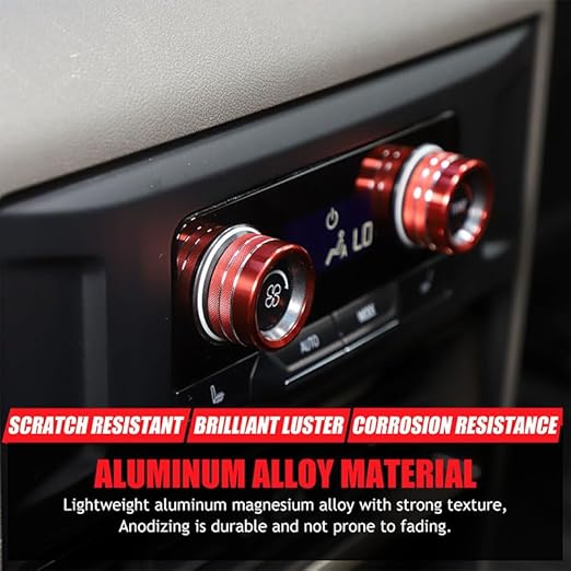 Air Conditioner Switch Control Button Knob Cover Compatible with 2024-2025 Hummer EV Accessories Rear Climate Control Knob Covers, Aluminum Alloy AC Decal Trim Rings Interior 2Pcs (Red) - Image 7