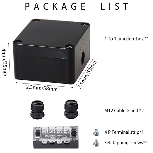 Watertight Junction Box, IP67 Waterproof Electrical Project Box with 4P 15A Barrier Terminals,1 in/1 Out Cable Glands Electronic Enclosure 2.48" x 2.28" x 1.37" - Image 7