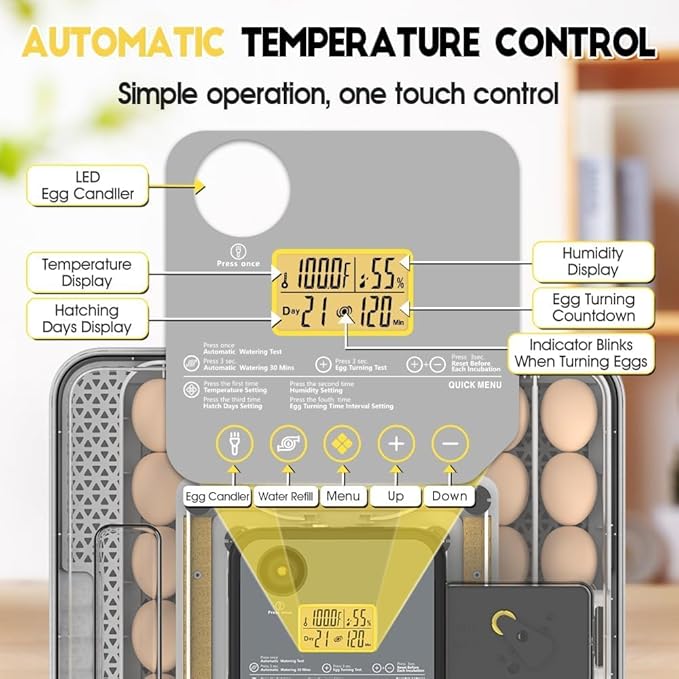 Automatic 48-Egg Incubator for Breeders, Sensor-Based Precise Humidity & Temp Control, Adjustable Egg Spacing, Auto Turn & Auto Stop, Preset Incubation Days, Candler, Chick Separator - Image 2