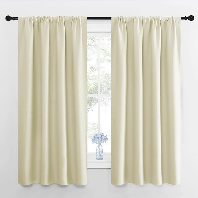 NICETOWN Blackout Curtains for Living Curtains, Room Darkening Window Curtain Panels, Easy-Care Solid Thermal Insulated Draperies/Drapes for Daughter Room (Beige, 2 Panels, 42 by 63) by NICETOWN