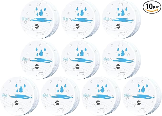 10 Pack Water Leak Detectors for Home, 100dB Waterproof Water Sensor Alarm Leak Detector for Basements, Bathrooms, Laundries, Sinks, and Windows(Battery Included) by Unknown