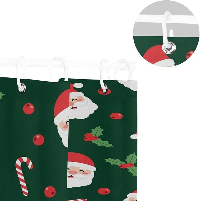 Christmas Santa Leaf Green Shower Curtain Liner 72×72 inch for Bathroom Curtain Anti Mold Shower Curtain with Hooks Bathroom Accessories - Image 5