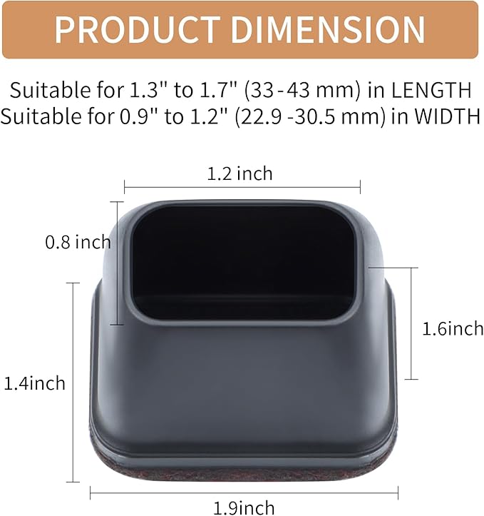 Ezprotekt 24 Pcs Rectangle Black Silicone Chair Leg Floor Protectors Caps, Rectangle Felt Chair Leg Covers Cups for Desk Chair Table - Anti- Scratches and No Noise (Fit L :1.3-1.7", W: 0.9-1.2") - Image 2