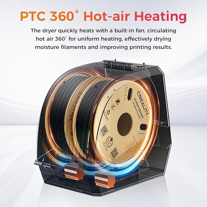 2025 New Creality Space PI Filament Dryer Plus Christmas Gifts, Dual-Spool 3D Printing Filament Dryer Box, Adjustable Temp 45℃-70℃, 360° Hot-Air & Real-Time Humidity Monitor, 12 Filament Presets - Image 3