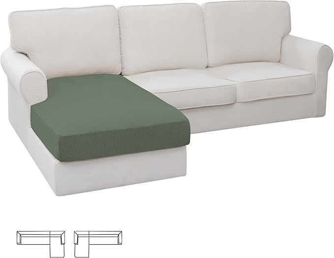 Easy-Going Stretch Sectional Couch Covers 1 Piece Chaise Lounge Slipcover L Shape Separate Cushion Couch Seat Chaise Cover for Both Left/Right Sectional Couch Grayish Green by Easy-Going