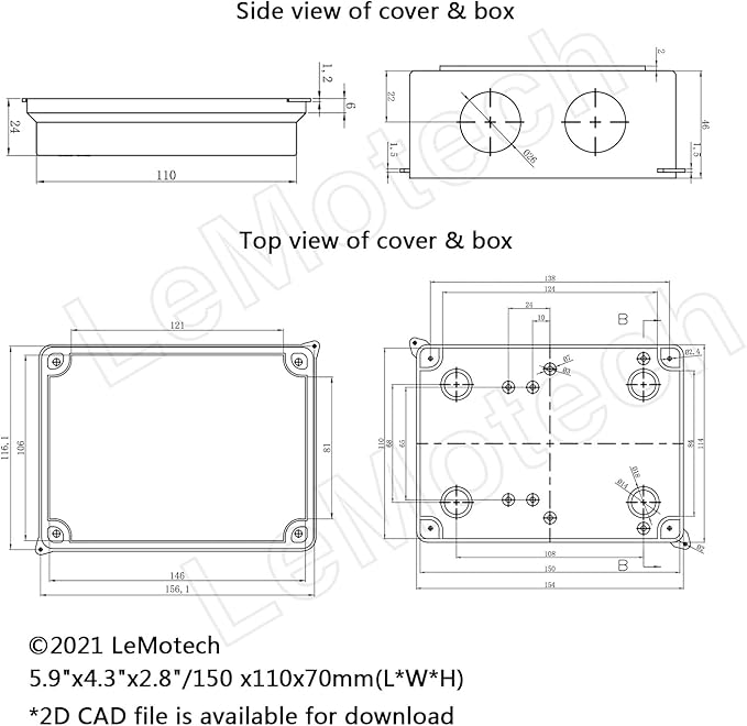 LeMotech ABS Plastic Dustproof Waterproof IP65 Junction Box Universal Electrical Project Enclosure White 5.9 x 4.3 x 2.8 inch (150 x 110 x 70 mm) - Image 6