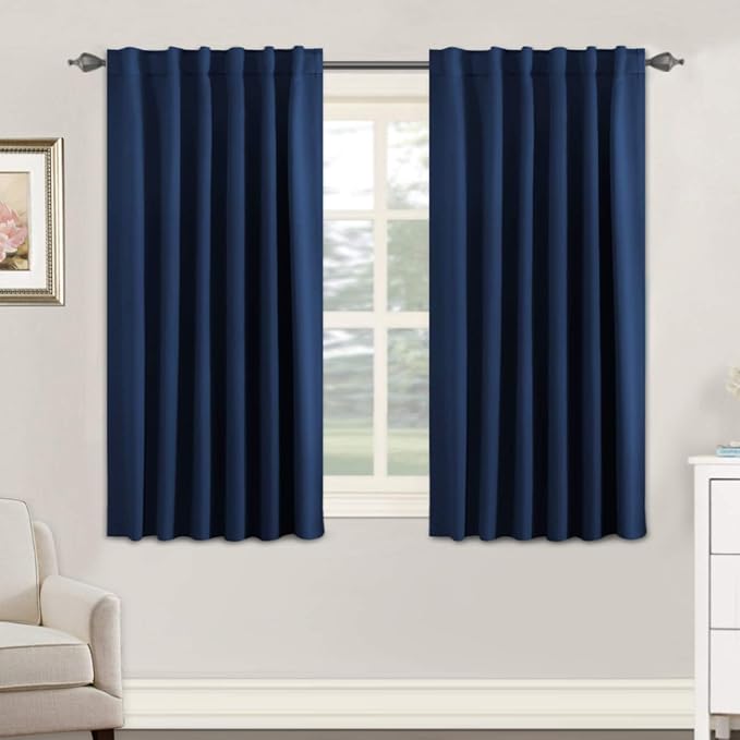 H.VERSAILTEX Blackout Curtains Thermal Insulated Window Treatment Panels Room Darkening Blackout Drapes for Living Room Back Tab/Rod Pocket Bedroom Draperies, 52 x 54 Inch, Navy Blue, 2 Panels by HVERSAILTEX