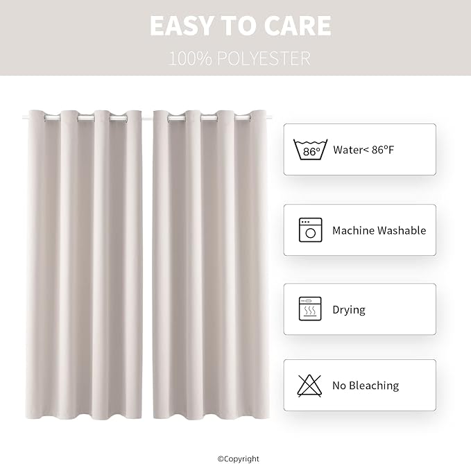 Waterproof Outdoor Curtain W52 x L63 - Grommet Top Sunlight Blocking Window Treatment Drapes Blackout Curtains for Home Bedroom Living Room Outdoor Patio Porch Pergola (Cream, 2 Panels) - Image 7