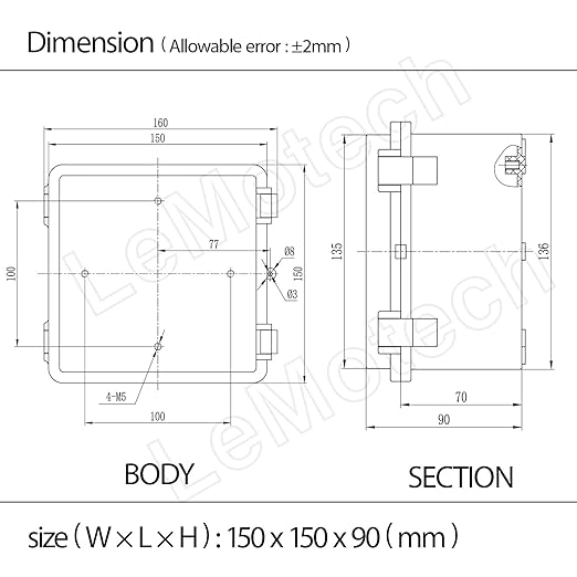 Junction Box, ABS Plastic IP65 Waterproof Dustproof Universal Electrical Enclosure Hinged Shell Outdoor and Indoor Usage Project Box, 5.9"x 5.9"x 3.5"(150x150x90mm), Grey - Image 8