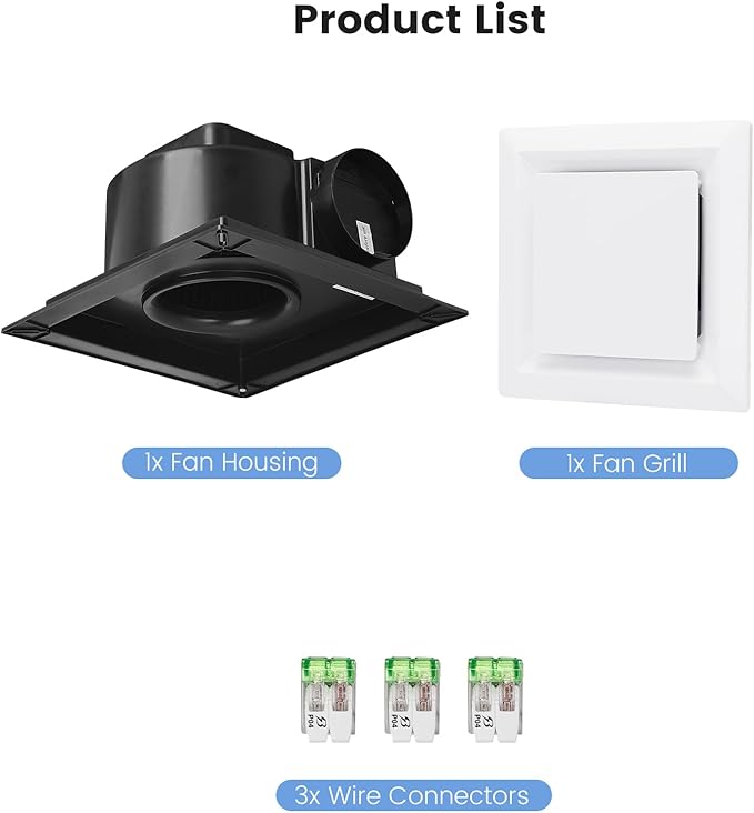Bathroom Exhaust Fan for Ceiling Mount, Household Bath Vent Ventilation Fans with 1.0 Sones Quiet Operation, 110 CFM with 4" Duct Collar, 26W Low Consumption (housing size 9.2"x9.2") - Image 8
